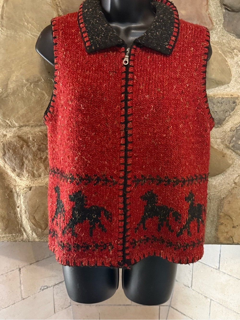 Christopher & Banks Women Small Hand Embroidered Horse Sweater Vest Zip Front
